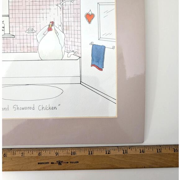 Vtg Roylynn Evans Sweet and Showered Chicken Signed Art Print 1988 Matted Sealed - Picture 4 of 10